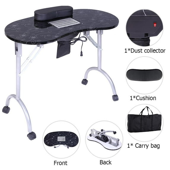 Zimtown Portable Manicure Table Foldable Nail Desk with Dust Collector, for Technician Spa Salon Workstation