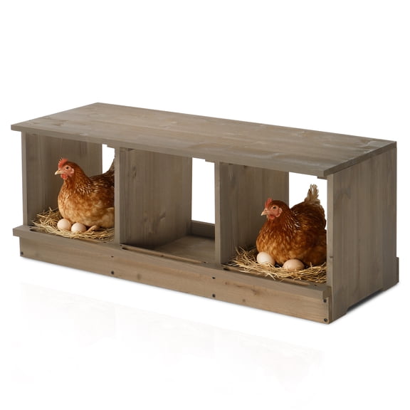 Ktaxon Poultry Feeder Set, 3-Compartment Chicken Nesting Box for Egg Laying, Gray Wooden Design