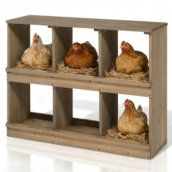Ktaxon Poultry Feeder Set, 6-Compartment Chicken Nesting Box for Egg Laying, Gray Wooden Design