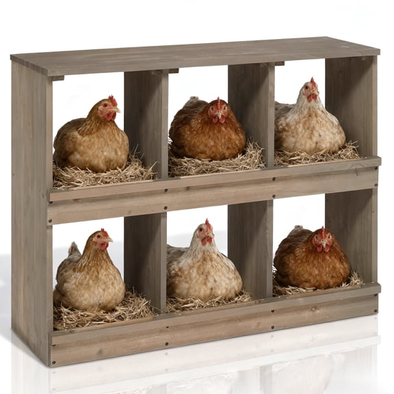 Zimtown Poultry Feeder Set, 6 Compartment Wodden Chicken Nesting Boxes for Egg Laying, Gray