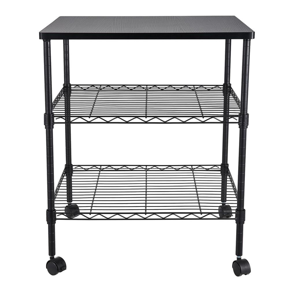 Black 3-Tier Metal Rolling Utility Cart with Locking Wheels