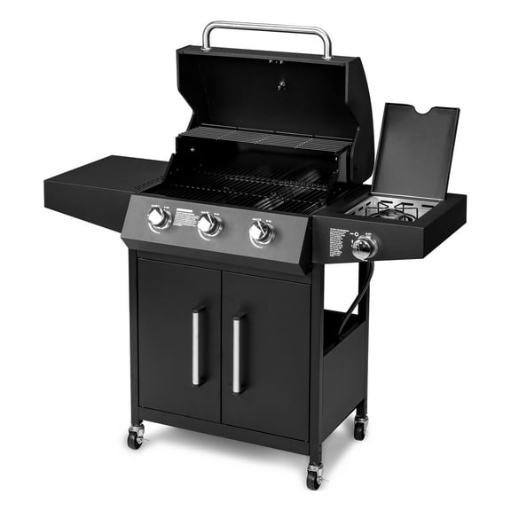 Zimtown Propane Gas Grill Gas Stove 3 Burners and 1 Side Burner with Wheels,46000BTU