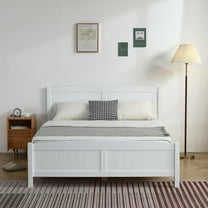 Zimtown Queen Bed Frame,Solid Pine Wood Twin Platform Bed Frame, Bedroom Queen Bed with Headboard for Adults, White