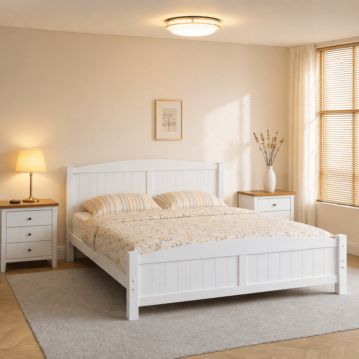 Zimtown Queen Bed Frame,Wood Platform Bed Frame, Bedroom Queen Bed with Headboard for Adults, White