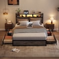 thumbnail image 1 of Zimtown Queen Bed Frame with 2-Tier Storage Headboard, Metal Platform Bed Frame with 4 Storage Drawers, Built in Charging Station & LED, Gray, 1 of 10