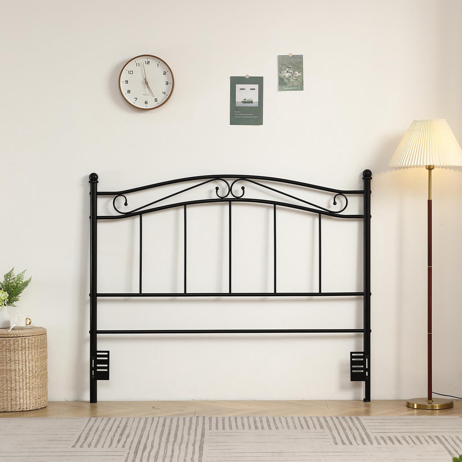 Zimtown Queen Metal Headboard with Delicate Detailing, Black