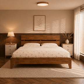 Zimtown Queen Size Bed Frame,Solid Rubber Pine Wood Platform Bed Frame, Bedroom Bed with Headboard, Brown