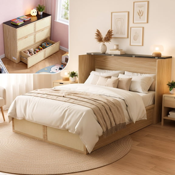 Zimtown Queen Size Murphy Bed with Storage Drawer, Folding Bed Frame Foldable Cabinet, Space-Saving Cabinet Bed, Warm Off-White