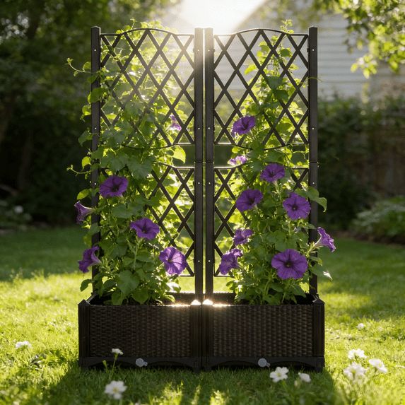 Zimtown Raised Garden Bed with Trellis for Climbing Plants, Planter Box with Self Draining Gap, Freestanding for Outdoor, Patio, Deck, 31.5'' x 15.7'' x 48.2', Brown