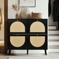thumbnail image 1 of Zimtown Rattan Shoe Cabinet 2 Rows 4 Drawers, Holds 24 Pairs, Adjustable Shelves for Entrance Hallway, Black, 1 of 12