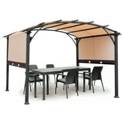 Zimtown Retractable Pergola 11' x 11' Canopy Steel Frame Polyester Fabric Gazebo with Retractable Canopy Shade Awning