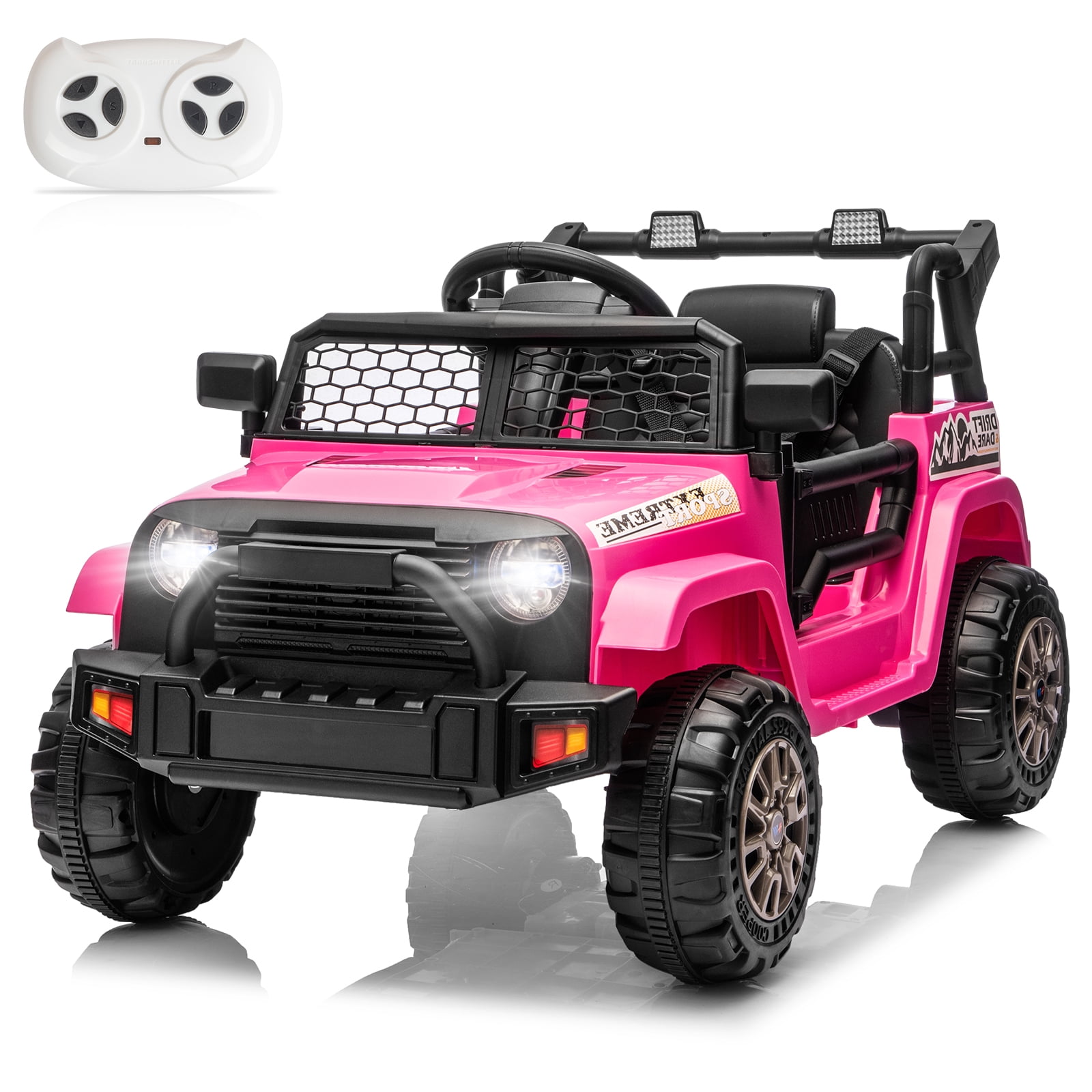 Zimtown Ride On Car Truck, 12V Battery Electric Kids Toy with Remote Control, LED Lights and Realistic Horns, Pink