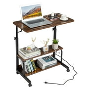 Zimtown Rolling Computer Desk Stand Side Table Coffee Sofa End Cart Laptop PC Tray with USB Charging Station