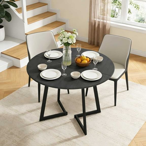 Zimtown Round Dining Table 35.4" Wood Dinner Table for 2, Kitchen Table Multifunctional Dining Table for Dining Room, Kitchen, Home, Black