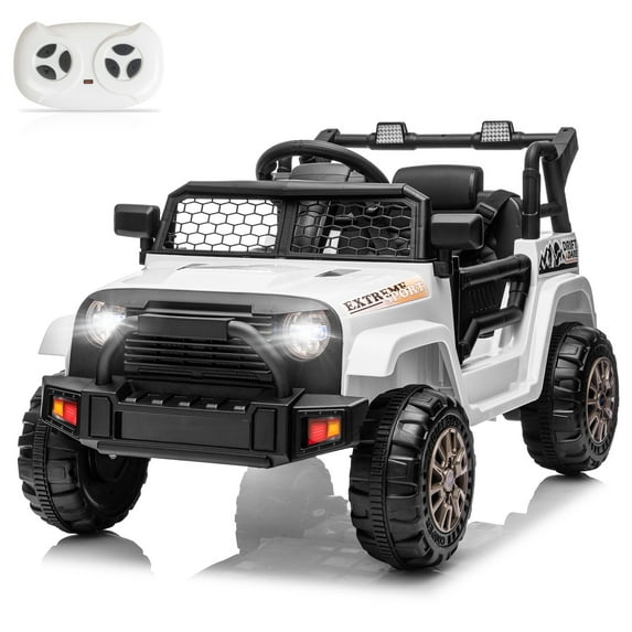 Zimtown Ride On Car Truck, 12V Battery Electric Kids Toy with Remote Control, LED Lights and Realistic Horns, White