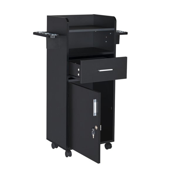 Zimtown Salon Stations for Hair Stylist, Beauty Salon Storage Cabinet, Hair Styling Equipment Set with Large Storage Space, Black