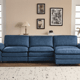 thumbnail image 1 of Zimtown Sectional L-Shaped Sofa with Ottoman, 4-6 Person Living Room Couch, 3 Seater and 1 Ottoman, Double-Layered Burlap, Blue, 1 of 10