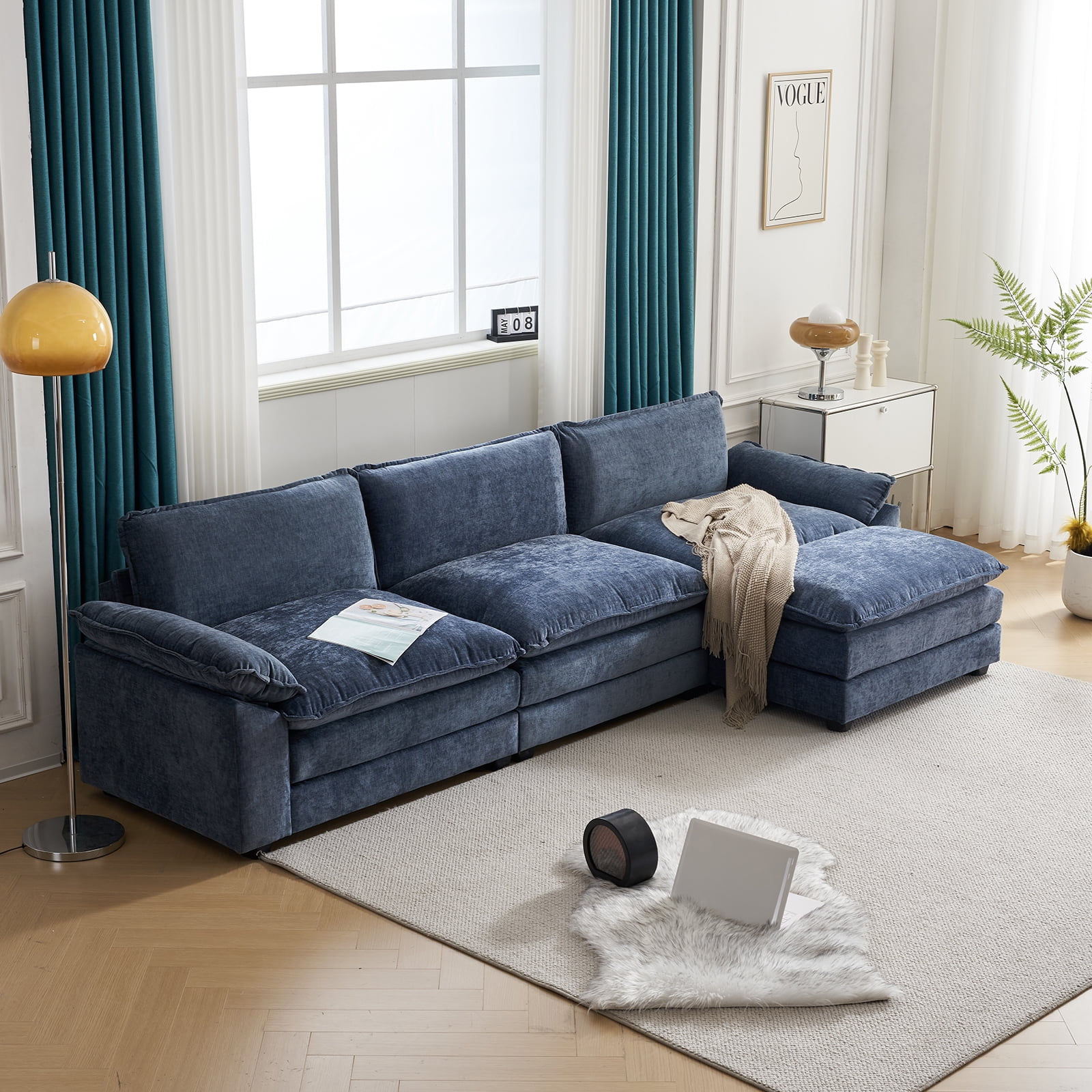 Zimtown Sectional Sofa with Ottoman, L Shaped Convertible Couch with Removable Chaise Chenille