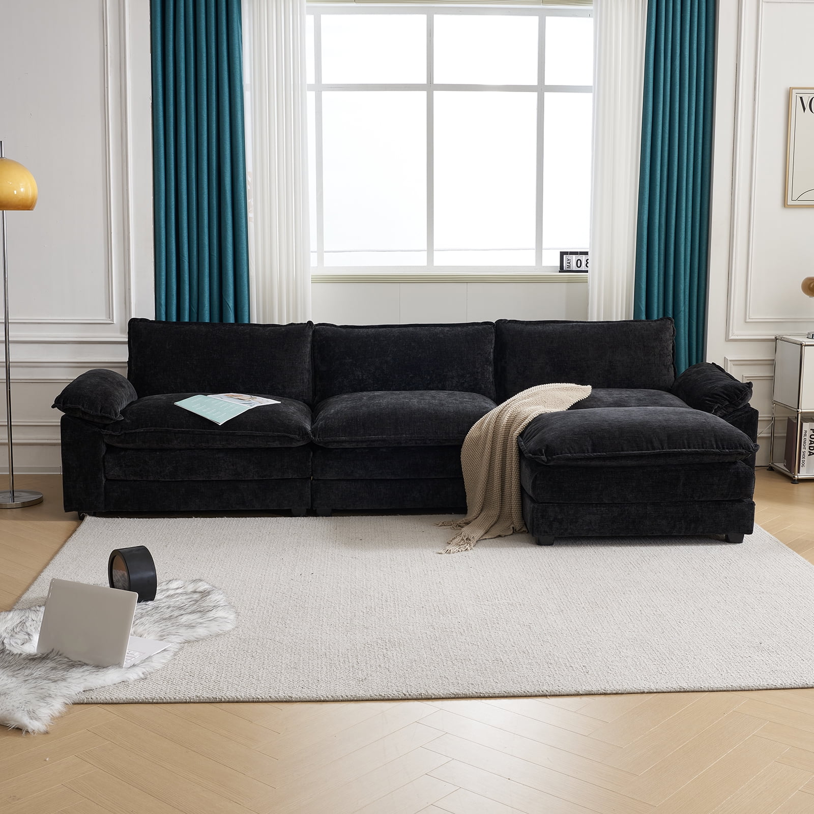 Zimtown L-Shaped Convertible Sectional Sofa with Ottoman