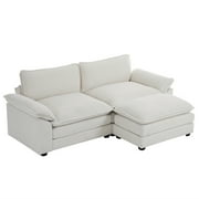 Zimtown Sectional Sofa with Ottoman, L Shaped Convertible Couch with Removable Chaise Teddy Velvet Fabric Sofa Set for 3-4 Persons Living Room Furniture Teddy White