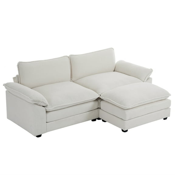 Zimtown Sectional Sofa with Ottoman, L Shaped Convertible Couch with Removable Chaise Teddy Velvet Fabric Sofa Set for 3-4 Persons Living Room Furniture Teddy White