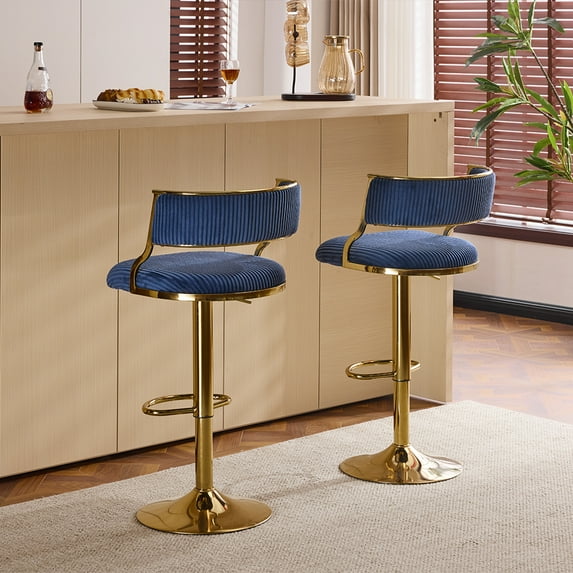 Zimtown Set of 2 Swivel Barstools, Luxe Padded 24" Counter Bar Stool Adjustable Height with Footrest for Kitchen Island, Bar, Dining Room, Blue & Gold