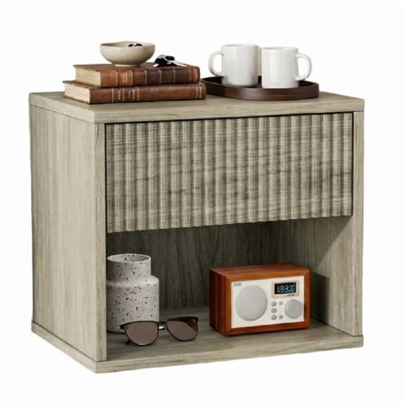 Zimtown Fluted Floating Nightstand Set of 1, End Table Wooden Bedside Table Large Capacity Easy to Assemble, Gray