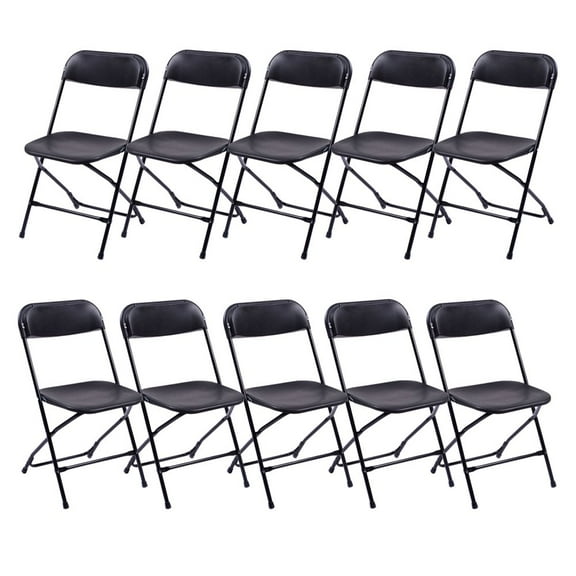 Zimtown Set of 10 Folding Chairs Heavy Duty Steel Frame Plastic Commercial Wedding Party for Adults, Black