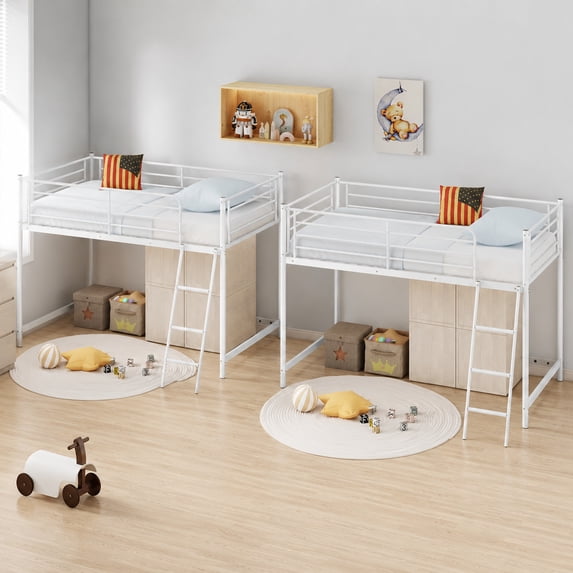 Zimtown Set of 2 Junior Metal Twin Loft Bed, White