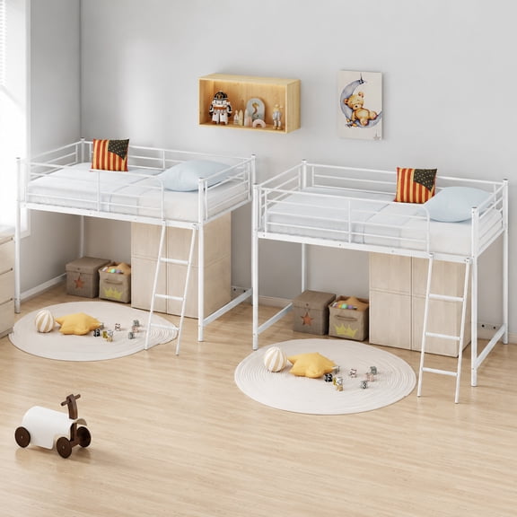 Zimtown Set of 2 Junior Metal Twin Loft Bed, White