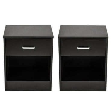 Zimtown Set of 2 Nightstand End Beside Table 1 Drawer Storage Organizer Room Furniture,Black