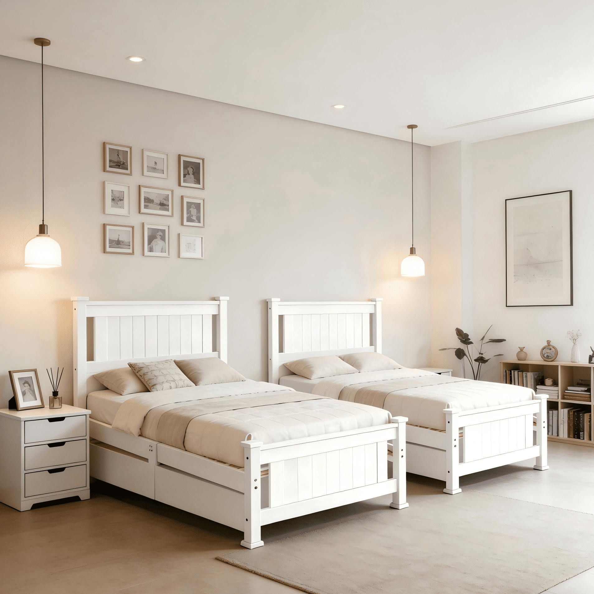 Zimtown Set of 2 Twin Bed Frame,Solid Pine Wood Platform Bed Frame with 2 Drawers, Bedroom Bed with Headboard, White