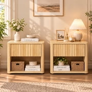Zimtown Fluted Floating Nightstand Set of 2, End Table Wooden Bedside Table Large Capacity Easy to Assemble, Wood