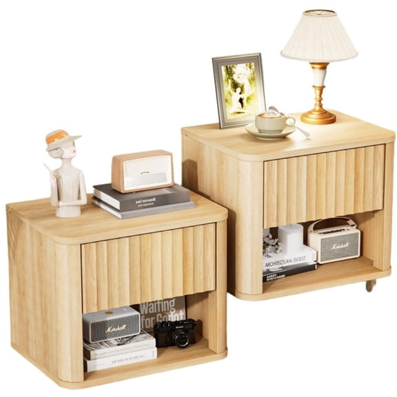 Zimtown Fluted Floating Nightstand Set of 2, End Table Wooden Bedside Table Large Capacity Easy to Assemble, Wood
