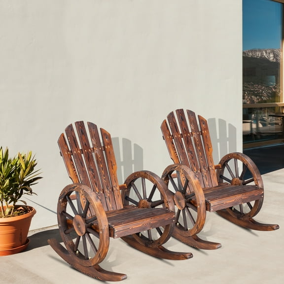 Zimtown Set of 2 Wood Rocker, Outdoor Wood Rocking Chairs Patio Garden Poolside Deck Balcony, Brown