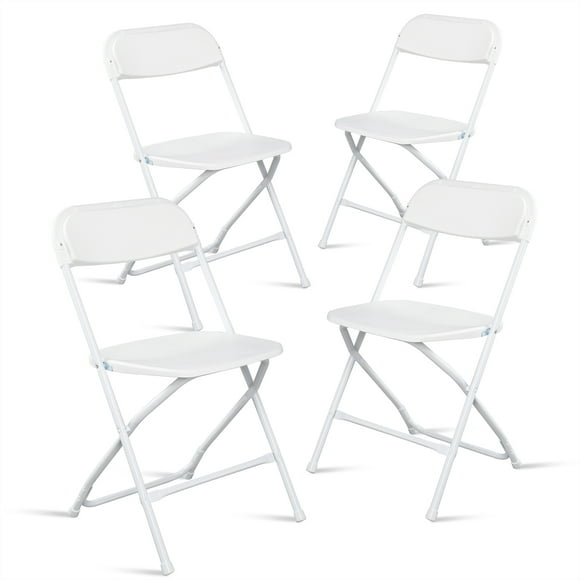 Zimtown Set of 4 Plastic Folding Chairs Heavy Duty Portable Stackable Party Event Chairs, Plastic Portable Party Chairs, White