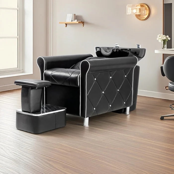 Zimtown Shampoo Chair with  Shampoo Bowl, Reclining Salon Hair Wash Station, Black