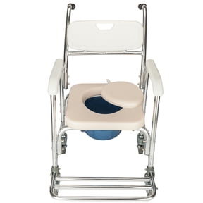 Zimtown Shower Chair/ bedside Commode / casters and Padded Seat, Commode Pail and Cover White