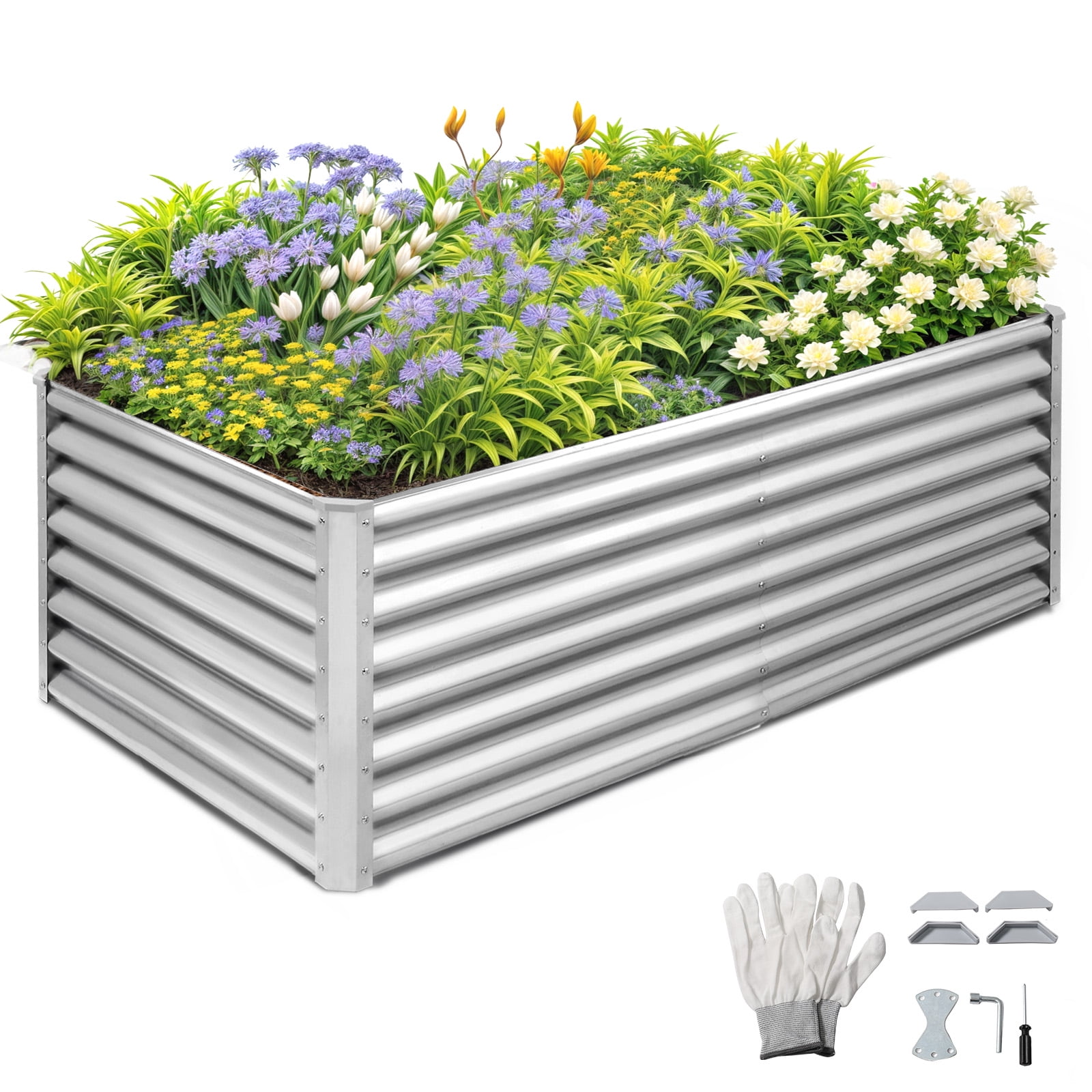 Zimtown Silver Metal Garden Bed, 6x3x2 Foot Large Raised Planter with Heavy Duty Steel Construction