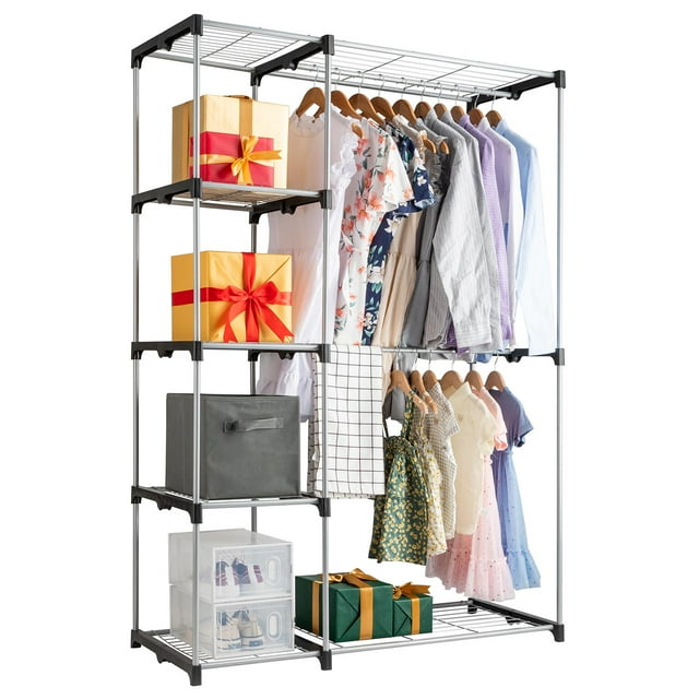 Zimtown Silver Portable Closet Organizer Storage Clothes Hanger Garment Shelf Rail Rack
