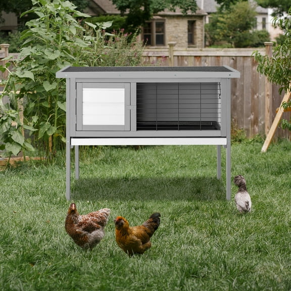 Zimtown Single Desk Wooden Chicken Coop, Waterproof Rabbit Hutch, Poultry Cage for Small Animal, Gray