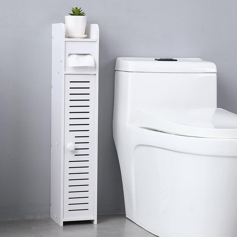 Zimtown Small Bathroom Corner Cabinet with Door and Storage Shelf Narrow Bath Sink Organizer Thin Toilet Vanity Cabinet Towel Storage Shelf for Paper