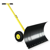 Zimtown Snow Pusher with Wheels Heavy Duty Snow Plow 29'' Multi-Angle Snow Shovels,Adjustable Handle for Doorway Driveway Sidewalk Pavement Clearing