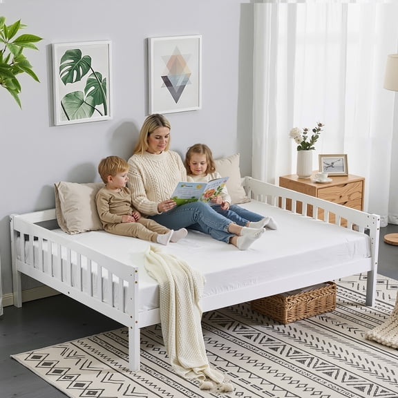 Zimtown Solid Wood Full Daybed with Storage Underneath, Day Bed Frame with Charging Station and Lights, White