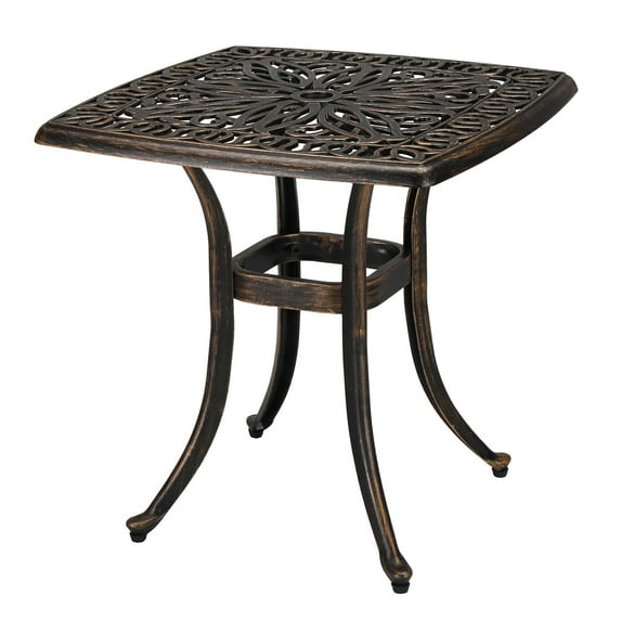 Zimtown Square Side Table 21 inch Cast Aluminum Outdoor Bistro Table with 1.6"D Umbrella Hole, Bronze