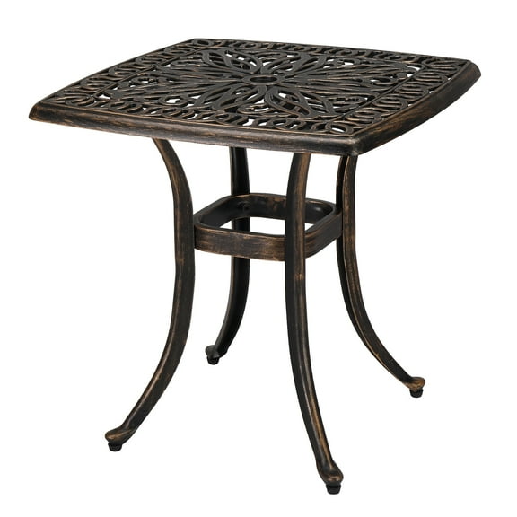 Zimtown Square Side Table 21 inch Cast Aluminum Outdoor Bistro Table with 1.6"D Umbrella Hole, Bronze