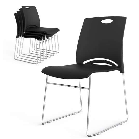 Zimtown Stackable Chairs Set of 4, Plastic Conference Chairs with Removable Back, Black Office Meeting Seating for Commercial & Home Use