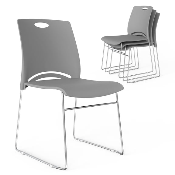 Zimtown Stackable Chairs Set of 4, Plastic Conference Chairs with Removable Back, Gray Office Meeting Seating for Commercial & Home Use