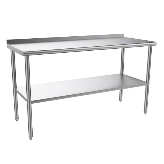Zimtown Silver Stainless Steel Prep and Work Table with Backsplash, 60 in x 24 in Commercial