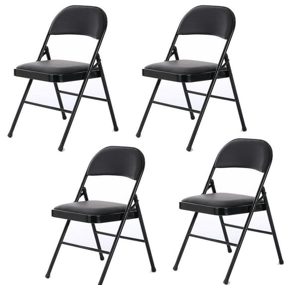 Zimtown Ste of 4 Fabric Folding Chair Black Soft Padded Seat Compact Steel Back Strong